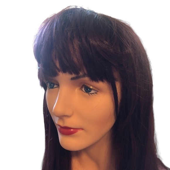 Halloween Long Auburn Wig Choppy Bangs Inner Adjustable Cap Synthetic Cosplay - Picture 2 of 7